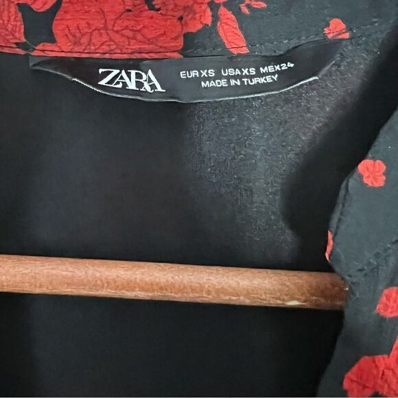 Zara Rose Floral Print Black Red Tiered Ruffle Dress - Picture 6 of 9